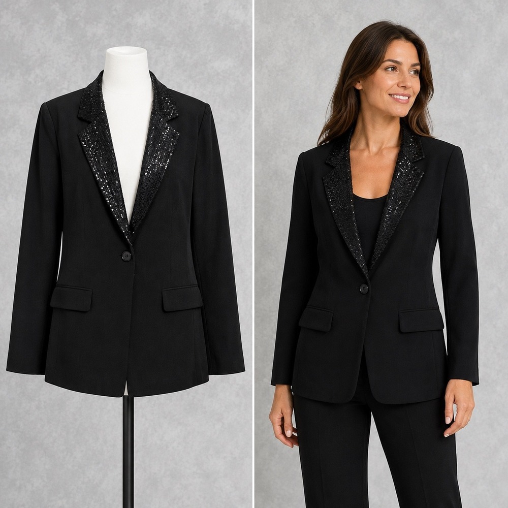 ACOA Gatsby Affair Sequin Blazer Women Small Black Formal Evening Sparkle Jacket